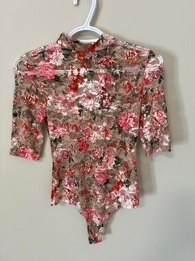 Revamped Floral Mock Neck Lace Bodysuit NWT Indie Sleaze Soft Grunge Whimsigoth